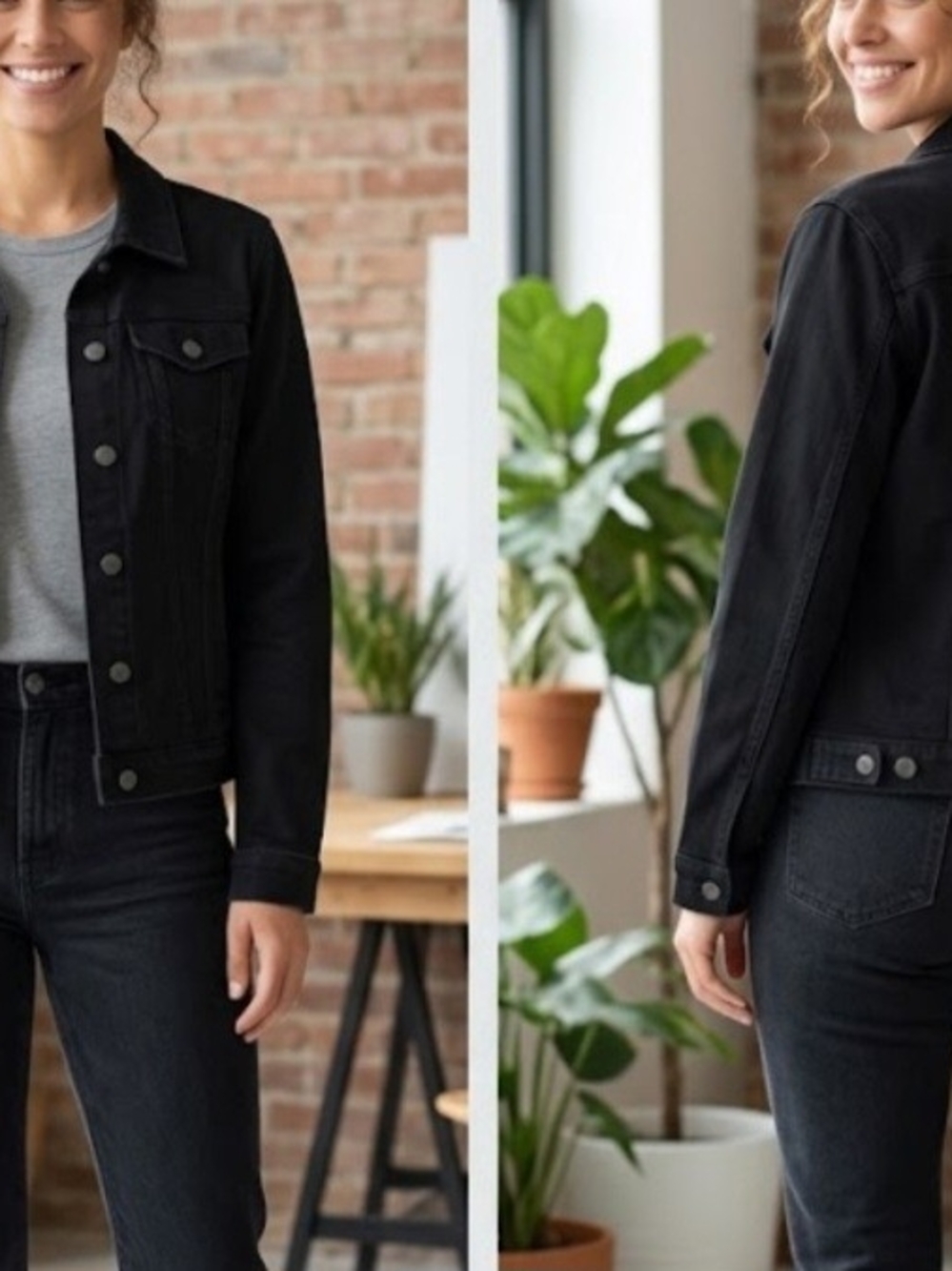 Time And Tru Black Denim Jacket Women's XL (16-18) Stretch Button Front Pocket